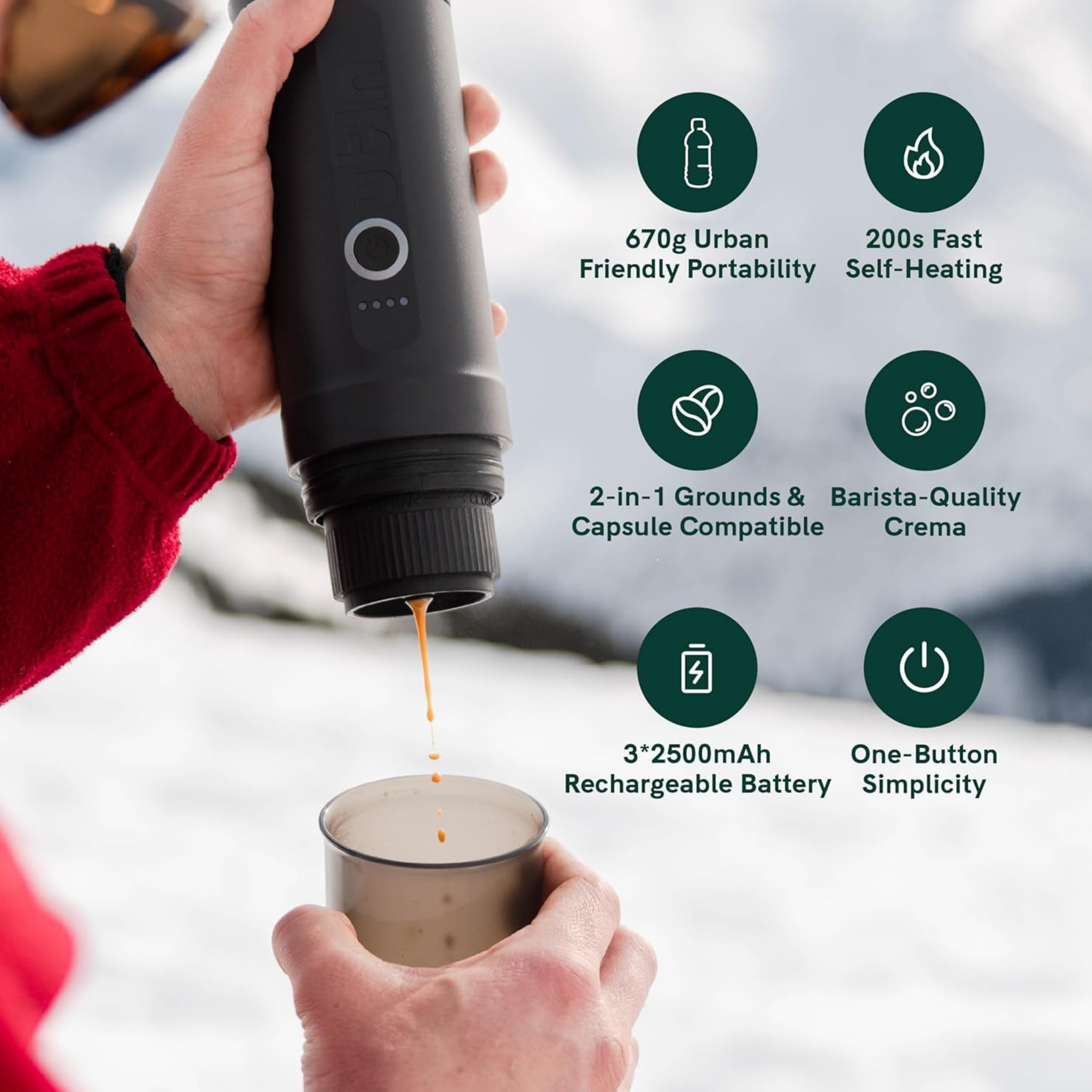 Portable Espresso Machine – Travel Coffee Maker (Self-Heating)
