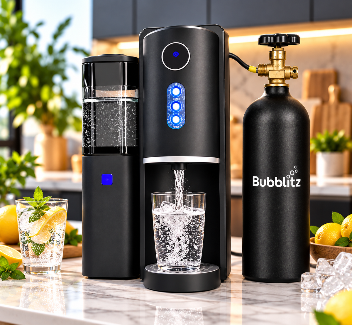 Bubblitz SparkStation automatic sparkling water maker with one-touch fizz control