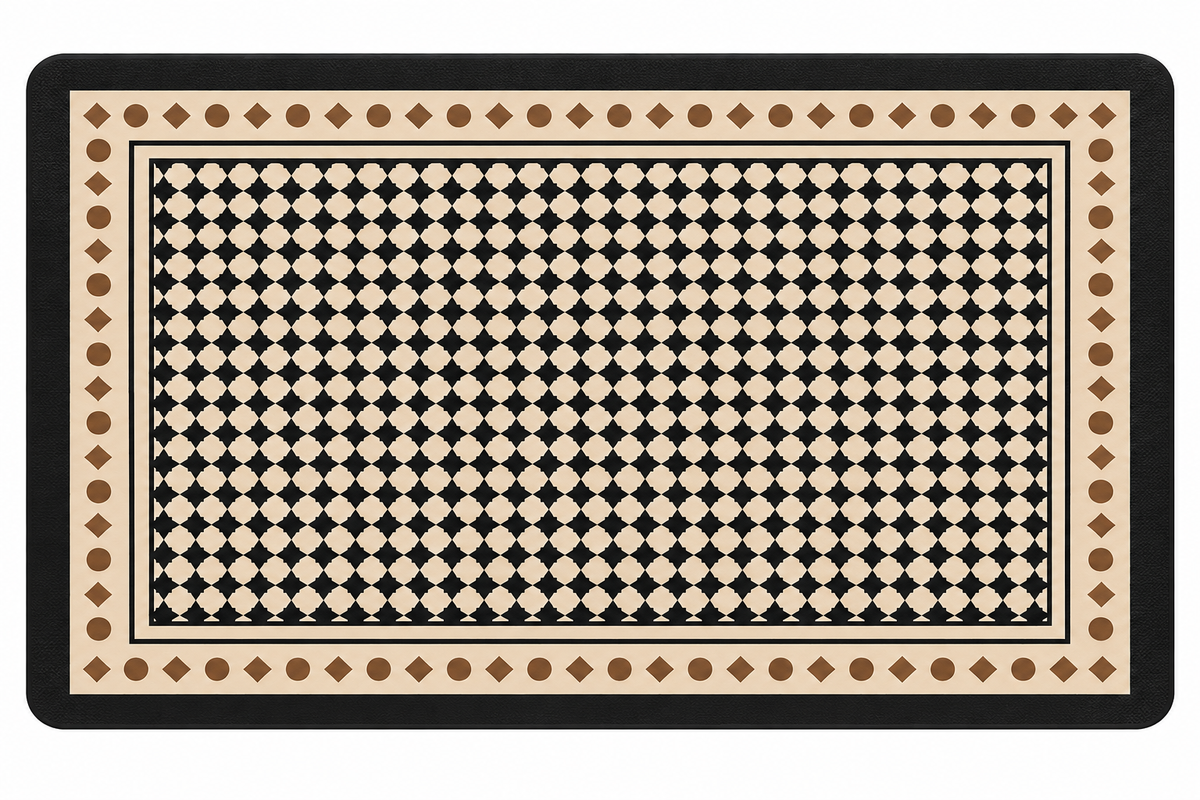 Bubblitz Coffee Machine Mat – Black & Beige Geometric