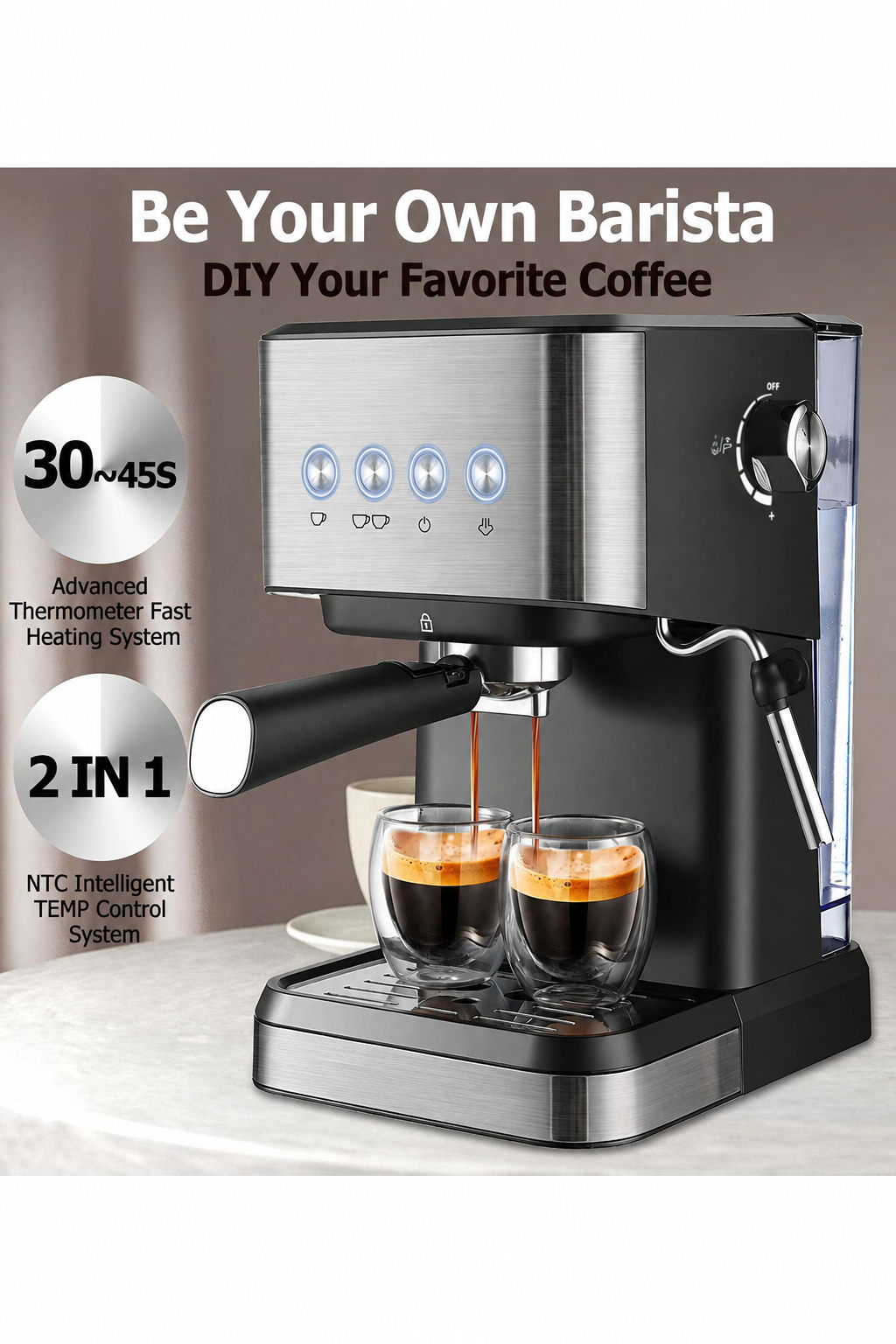 Espresso machine heating and NTC temperature control