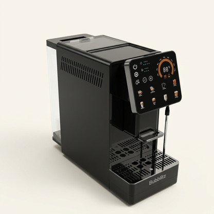 Bubblitz automatic coffee machine angled view with steam wand