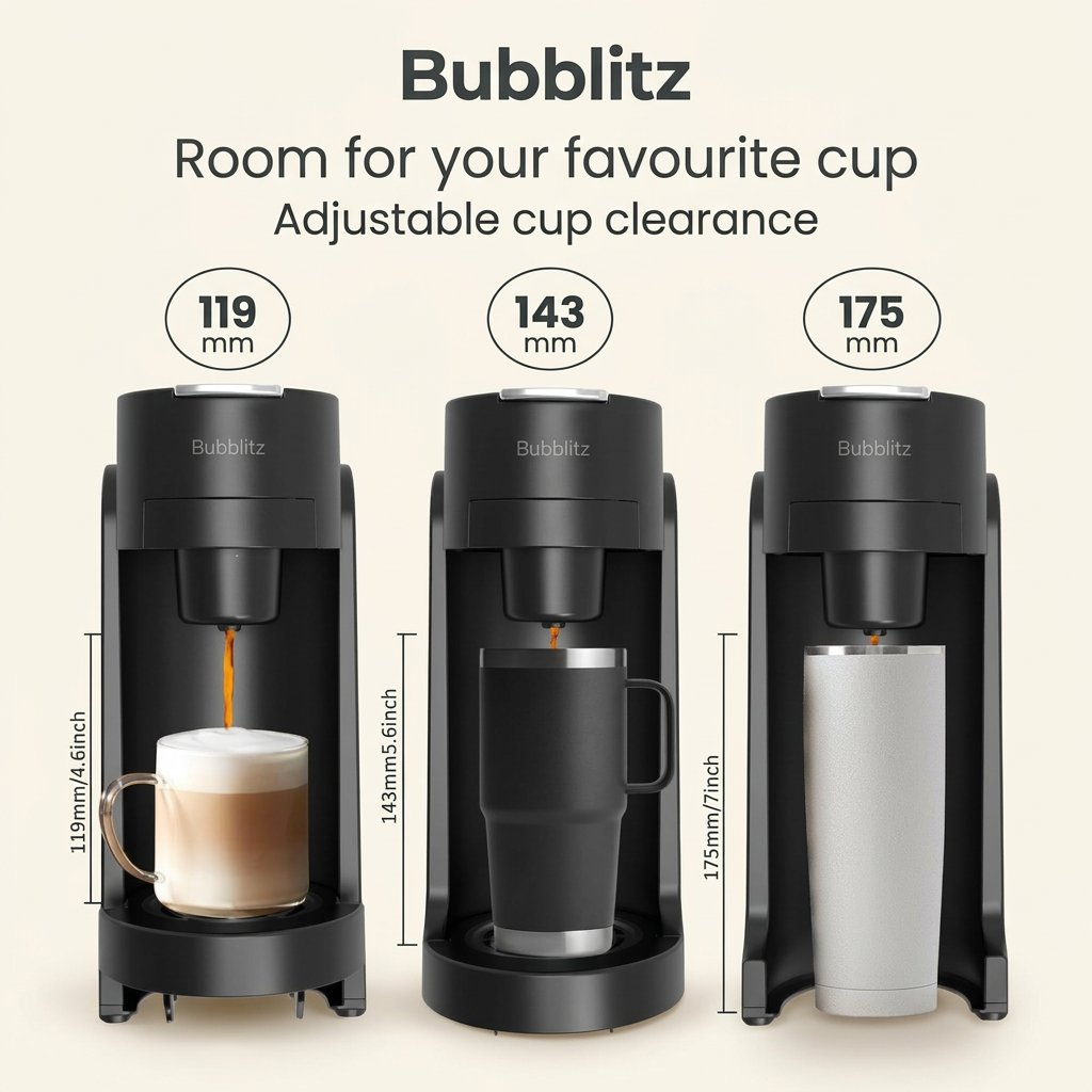 Adjustable cup clearances of 119 143 and 175 mm
