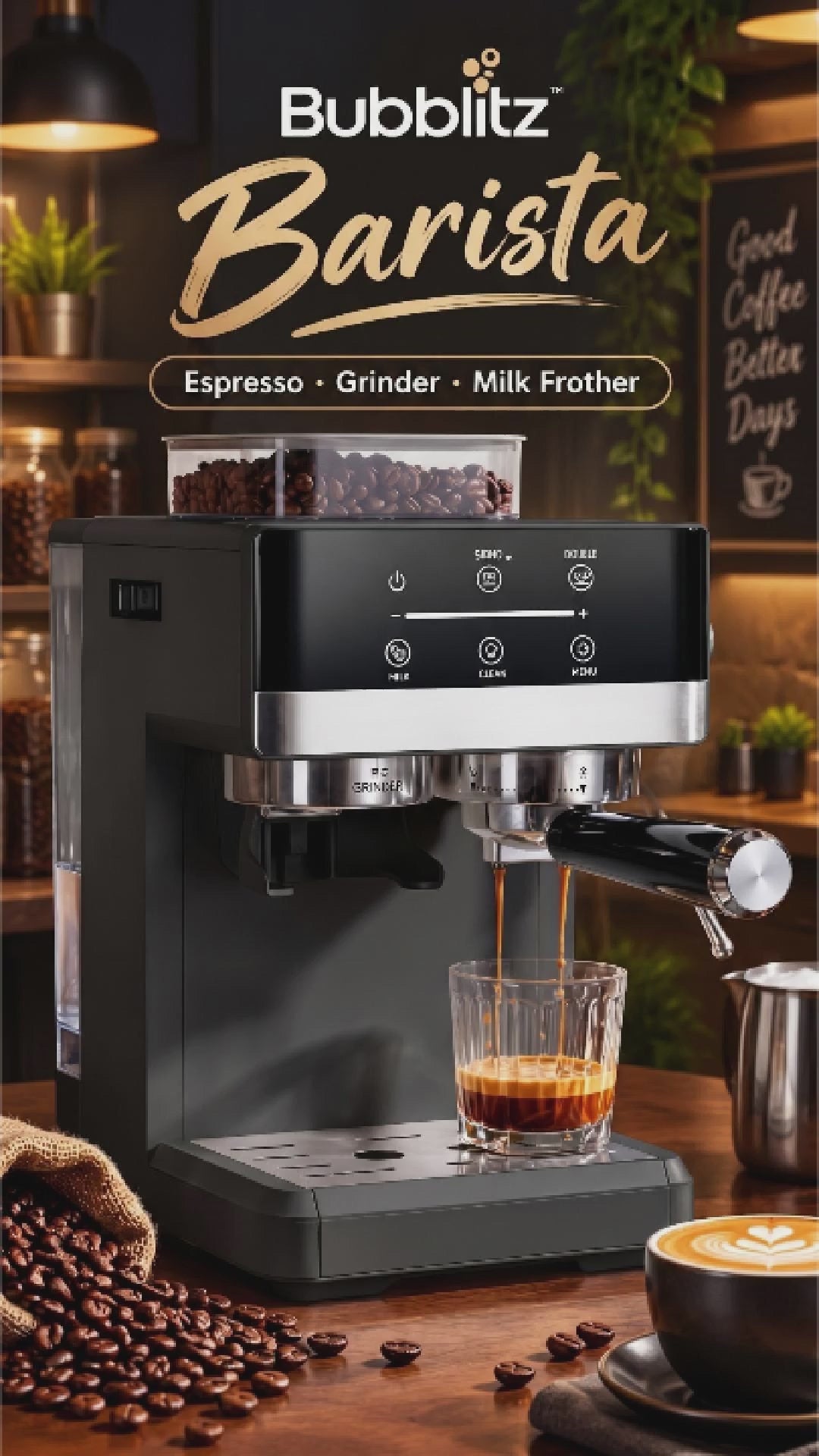 Bubblitz Barista Coffee Machine – Espresso, Grinder and Milk Frother